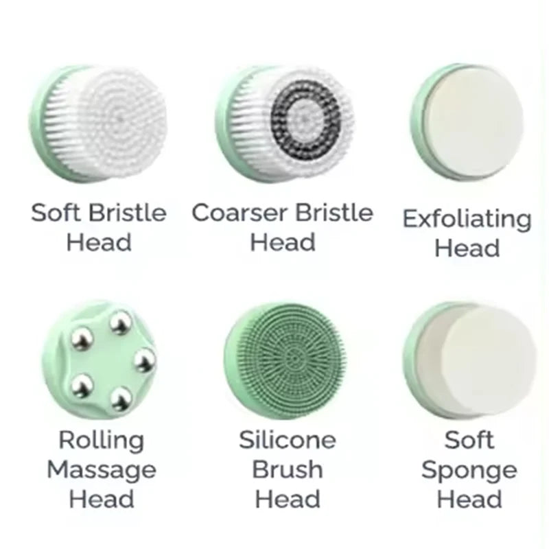 Deep Clean 6-in-1 Electric Facial Cleansing Brush with LED Display | Waterproof & Rechargeable