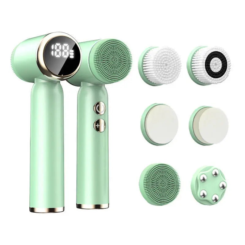 Deep Clean 6-in-1 Electric Facial Cleansing Brush with LED Display | Waterproof & Rechargeable