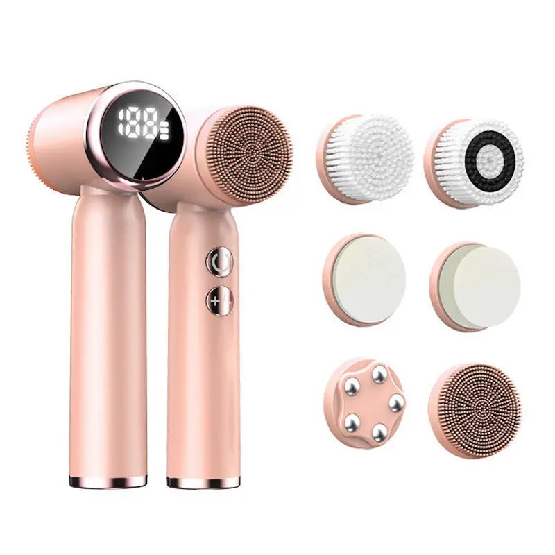 Deep Clean 6-in-1 Electric Facial Cleansing Brush with LED Display | Waterproof & Rechargeable
