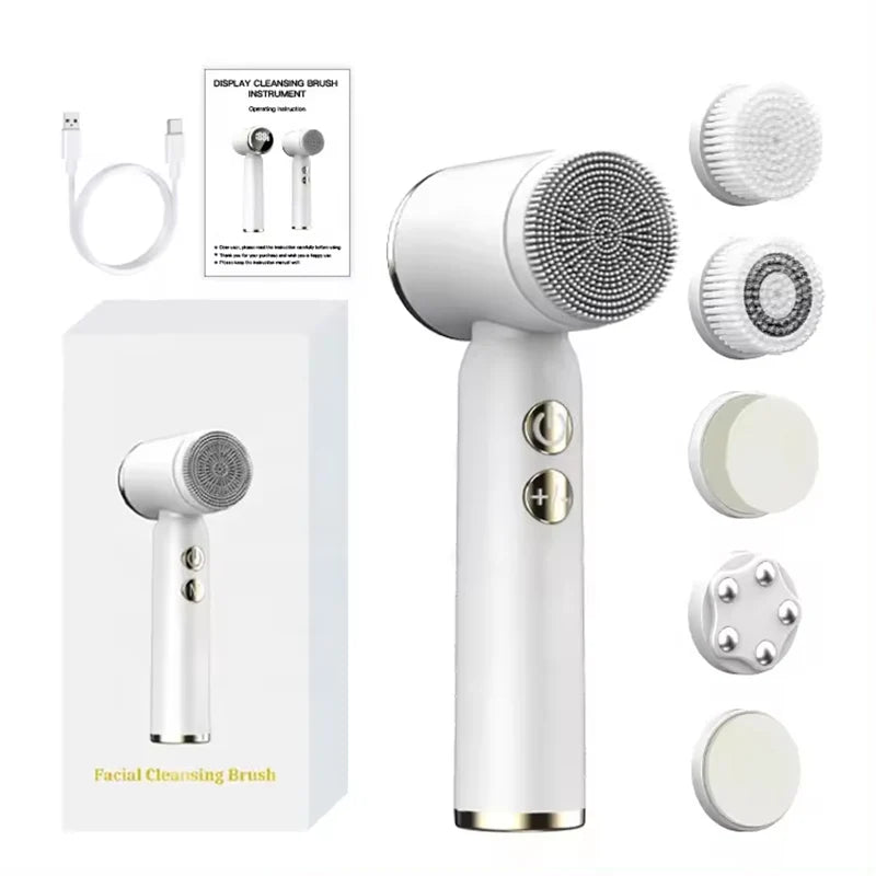 Deep Clean 6-in-1 Electric Facial Cleansing Brush with LED Display | Waterproof & Rechargeable