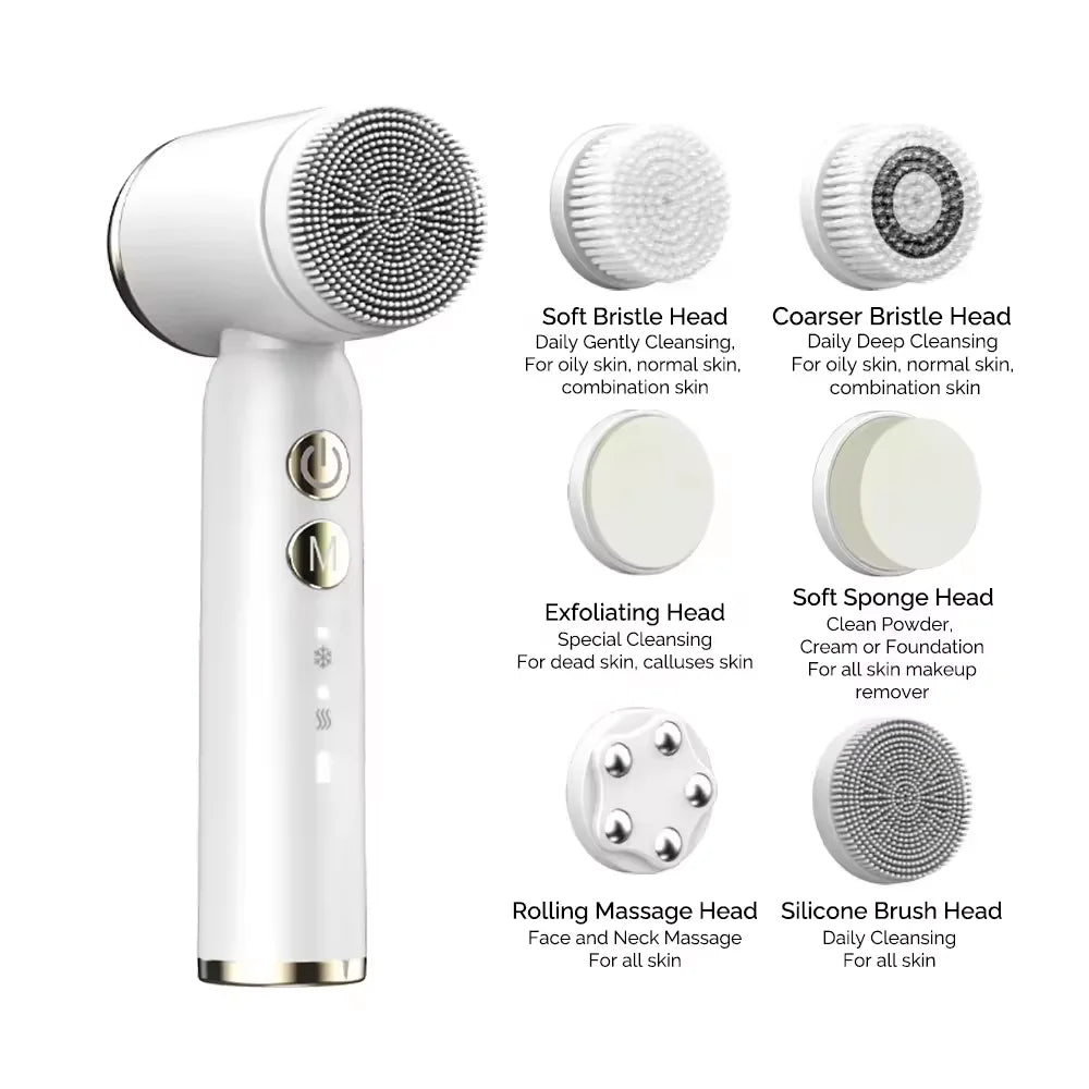 Deep Clean 6-in-1 Electric Facial Cleansing Brush with LED Display | Waterproof & Rechargeable