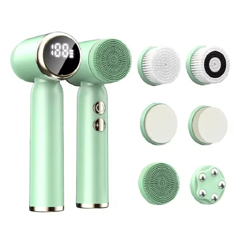 Deep Clean 6-in-1 Electric Facial Cleansing Brush with LED Display | Waterproof & Rechargeable
