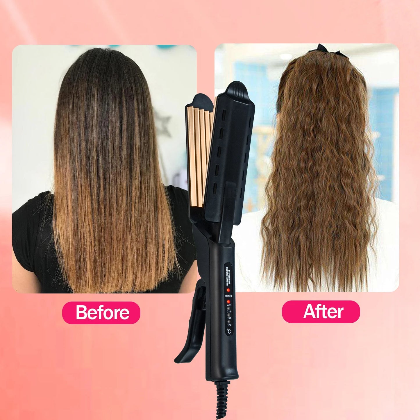 Ceramic Hair Crimper for Corn Curls | Tourmaline Flat Iron Styling Tool
