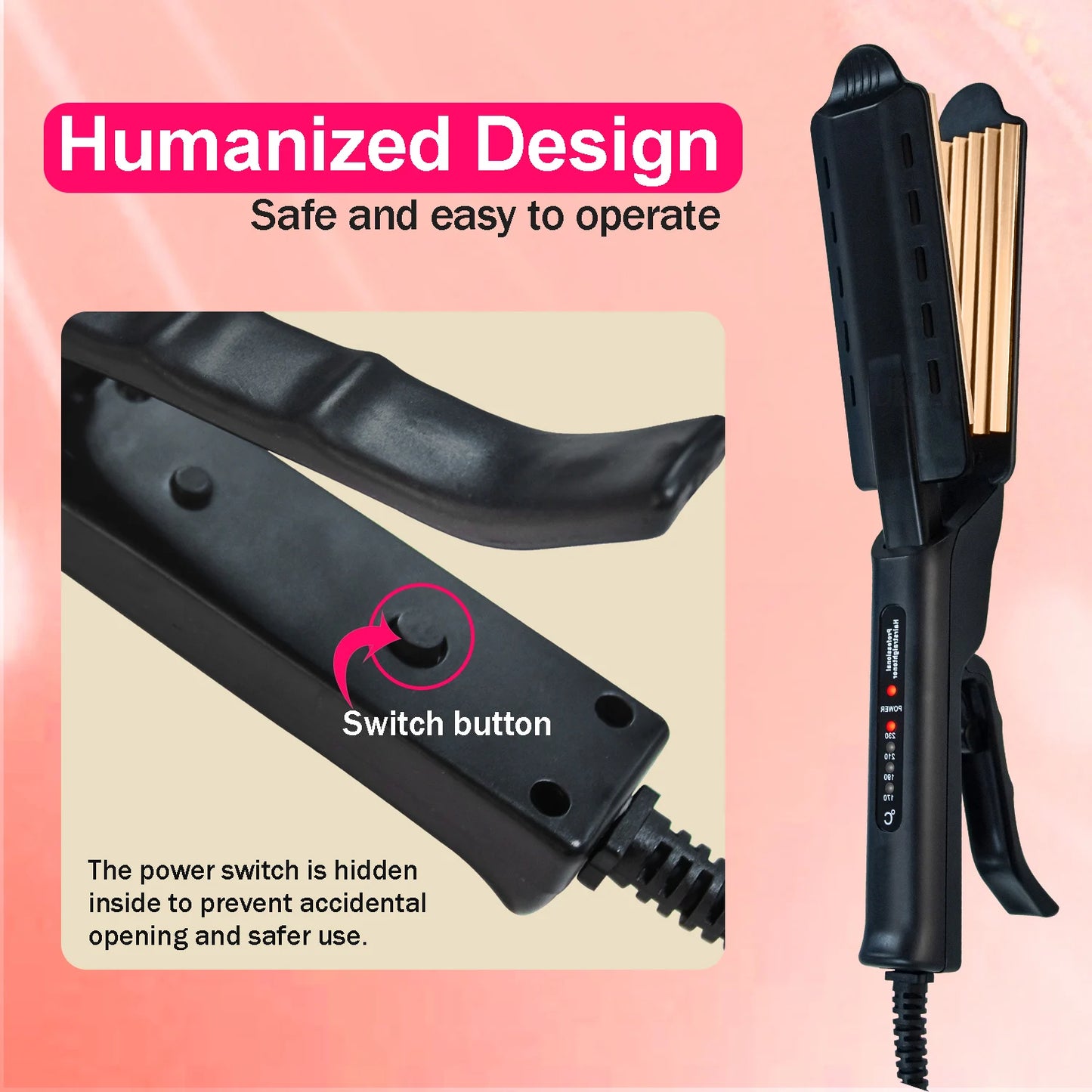 Ceramic Hair Crimper for Corn Curls | Tourmaline Flat Iron Styling Tool