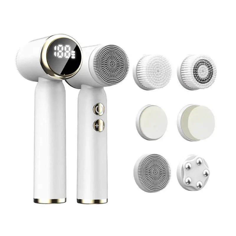 Deep Clean 6-in-1 Electric Facial Cleansing Brush with LED Display | Waterproof & Rechargeable