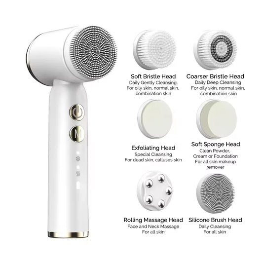 Deep Clean 6-in-1 Electric Facial Cleansing Brush with LED Display | Waterproof & Rechargeable